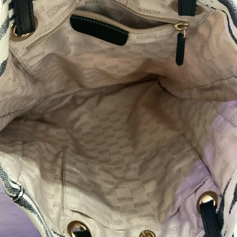 New Michael by Michael Kors Zebra print canvas tote black and white